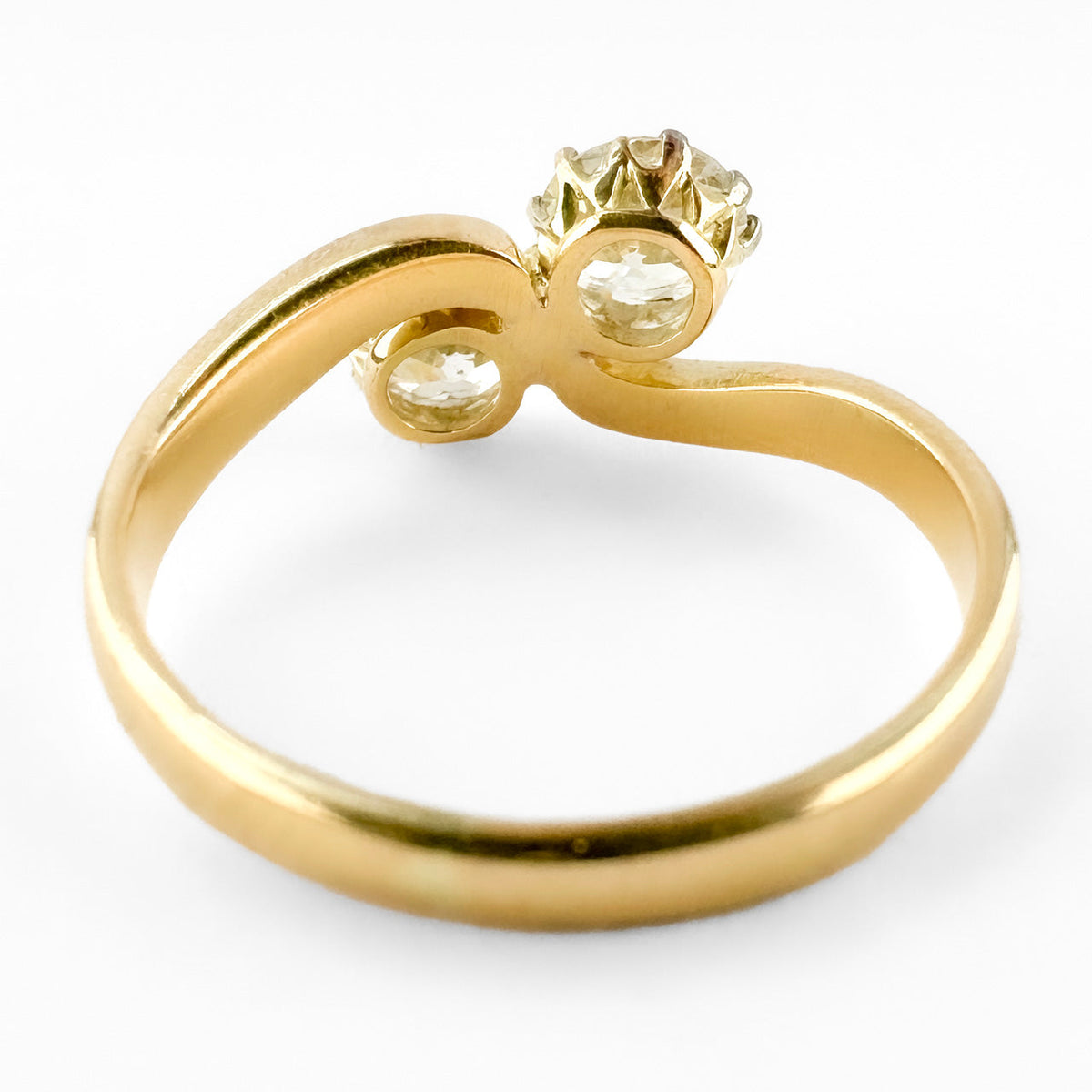 Antique Victorian 1ct Old Cut Diamond Two Stone Toi et Moi Crossover Engagement Ring