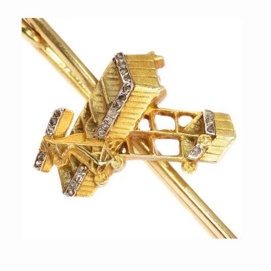 Unique Engraved Diamond and 18ct Yellow Gold Aviation Brooch, c.1908