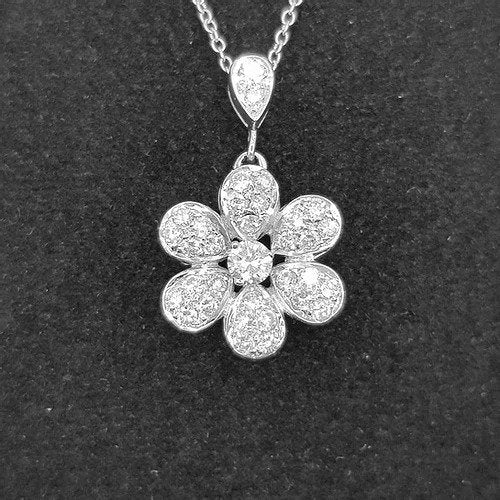 Diamond Daisy Flower Cluster Pendant in 18ct White Gold, 0.85 carats