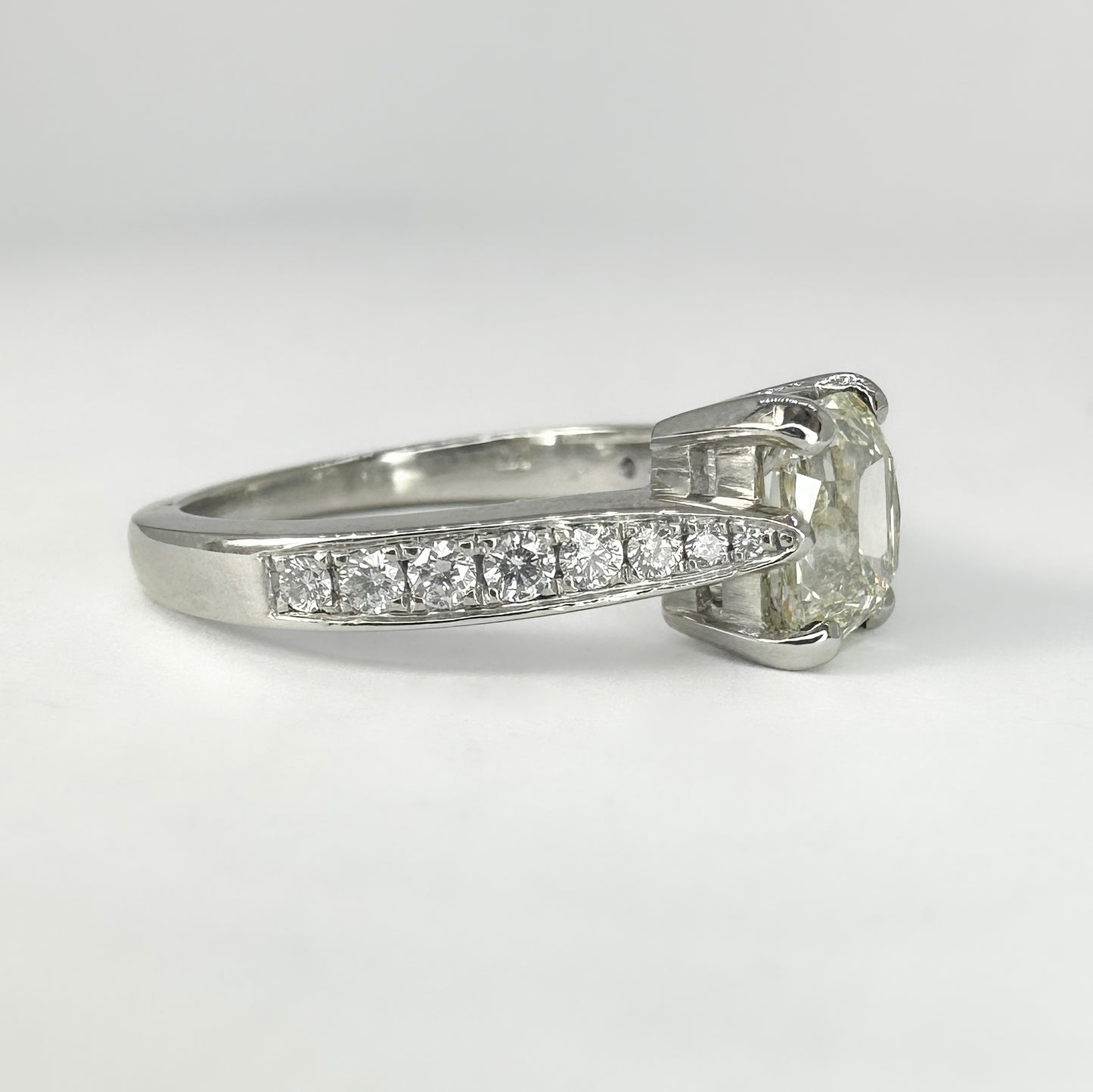 Antique 1.1ct Cushion Shaped Emerald Cut Diamond Solitaire Engagement Ring