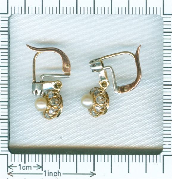 Antique Victorian Pearl and Rose Cut Diamond Earrings, Silver and Gold