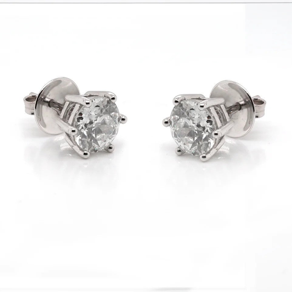 4.5ct Old Brilliant Cut Diamond Solitaire Stud Earrings