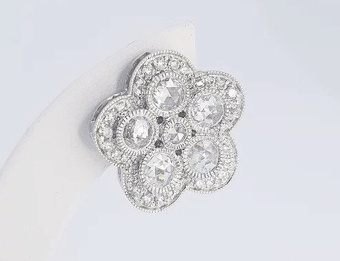 2ct Rose Cut Diamond Floral Cluster Stud Earrings in 18ct White Gold