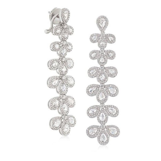 Ornate Rose Cut Diamond Drop Earrings, 5.32ct Total, 18ct White Gold