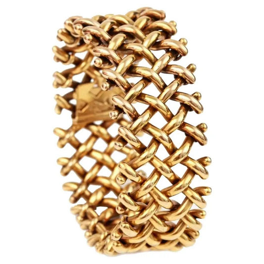 Antique Victorian 18ct Yellow Gold Wide Lattice Bracelet