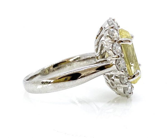 6.42ct Yellow Sapphire and Diamond Oval Cluster Ring in 18ct White Gold