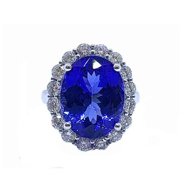 Large Natural Tanzanite and Diamond Cluster Ring, 10.10cts