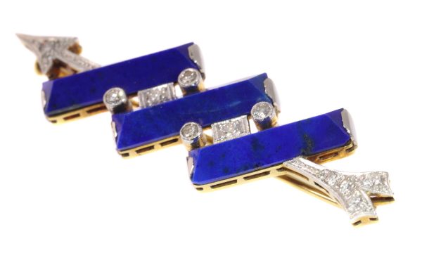 Diamond and Lapis Lazuli Arrow Brooch, Platinum and Gold, Circa 1940's