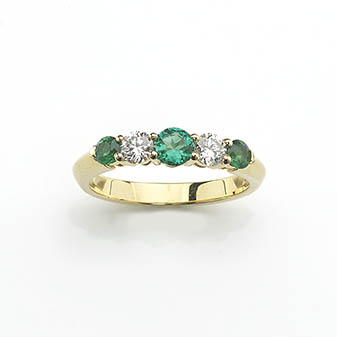 Graduated Emerald and Diamond Five Stone Ring