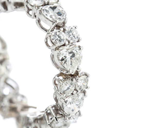 Contemporary 6.70ct Heart Cut Diamond and 18ct White Gold Hoop Earrings, Circa 2000's