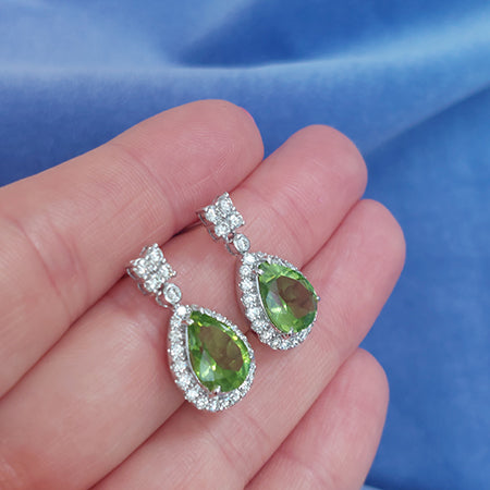 4.60ct Pear Cut Peridot and Diamond Cluster Drop Earrings