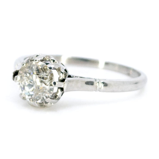 Vintage Old Mine Cut Diamond Engagement Ring In Platinum