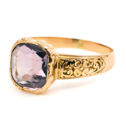 Retro 14 Carat Yellow Gold Amethyst Solitaire Ring, 3.00 Carats