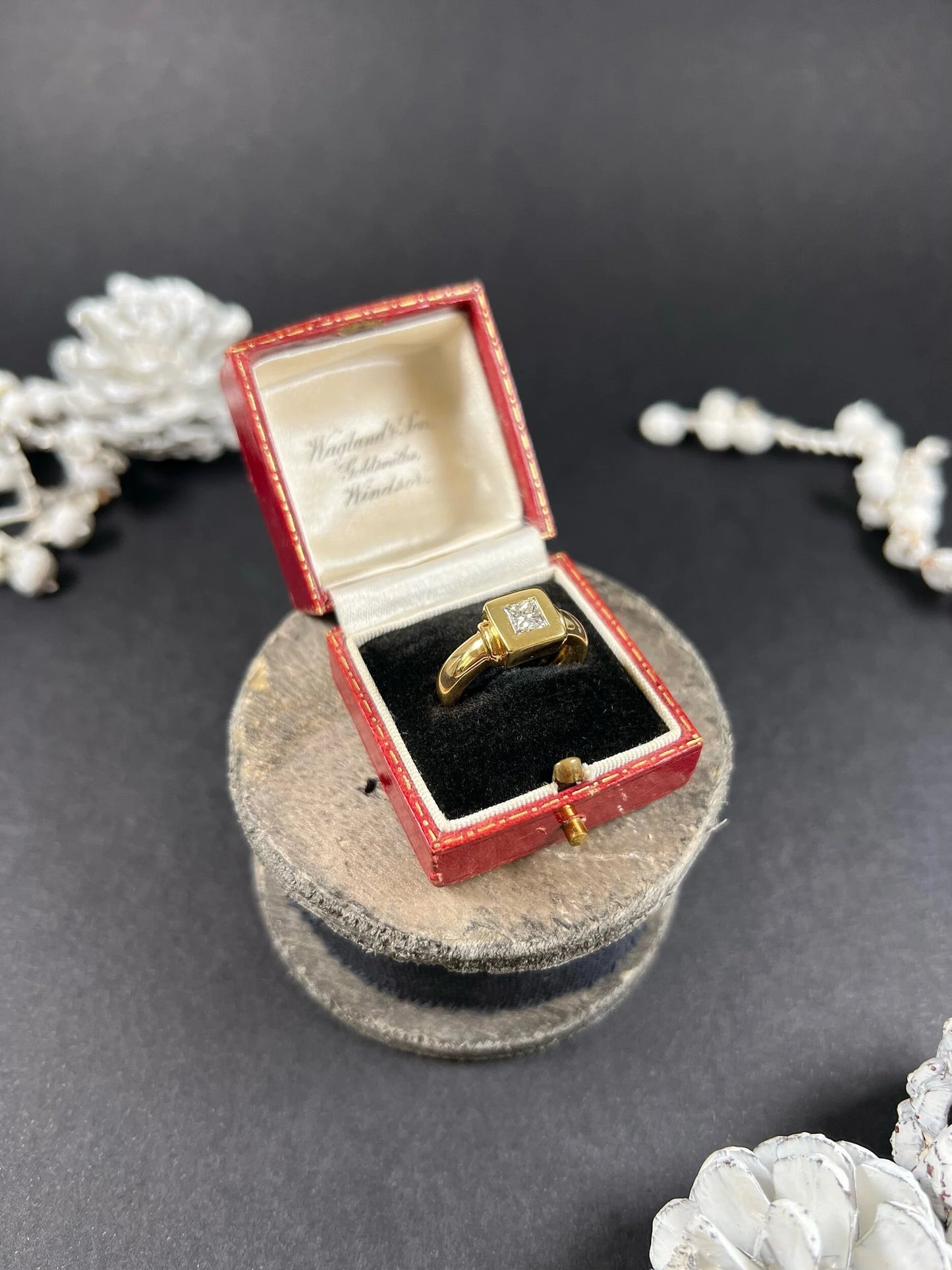 Vintage French 18 Carat Yellow Gold Princess Cut Diamond Single Stone Ring, Circa 1980