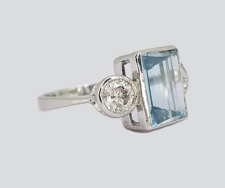 3.04ct Aquamarine and Diamond Three Stone Ring