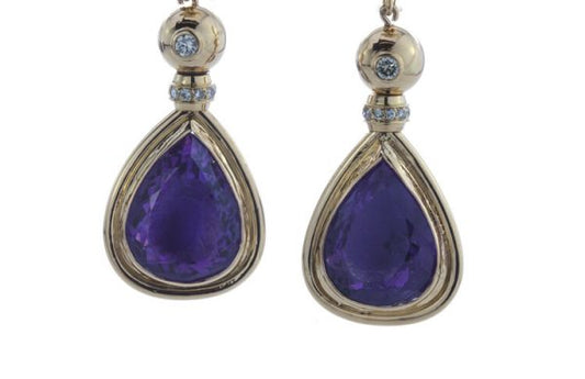 Vintage French Amethyst, Diamond and Citrine Clip On Drop Earrings