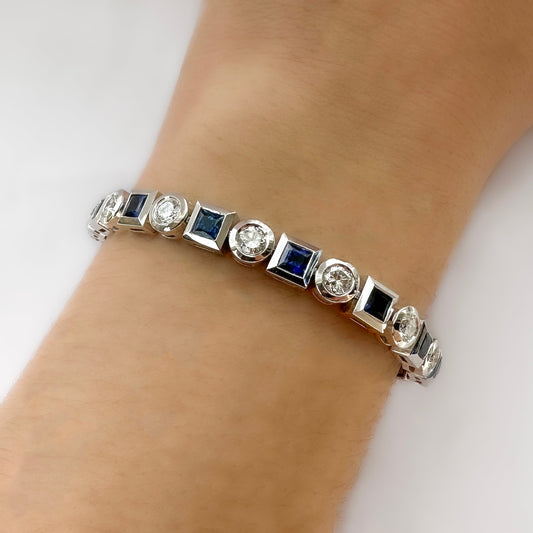 Vintage 4.2ct Princess Cut Sapphire and Diamond Bracelet