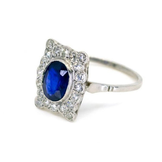 Art Deco Sapphire, Diamond and Platinum Dress Ring, 1.70 carats