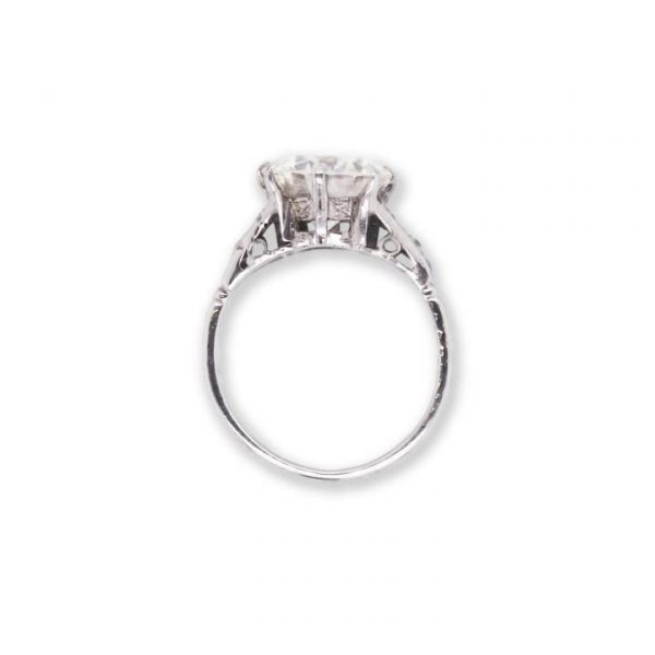 Vintage 3.23ct Diamond Single Stone Engagement Ring, 3.23 carats, VS clarity, delicate and ornate shoulder design each set with four round-cut diamonds.