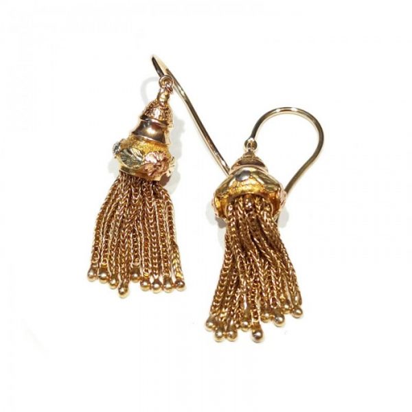 Antique Georgian Tri Colour Gold Tassel Drop Earrings, Circa 1820
