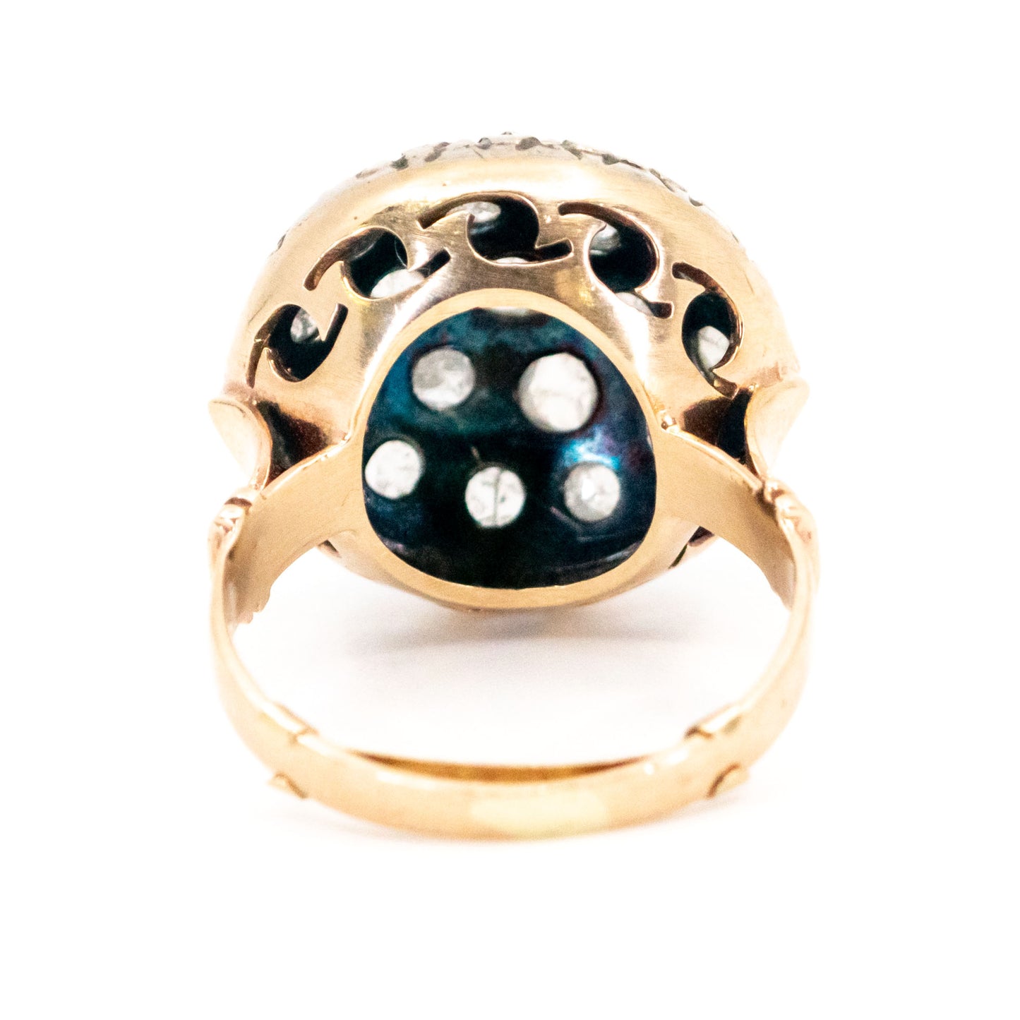 Vintage 9 Carat Yellow Gold and Silver Diamond Bombé Cluster Ring