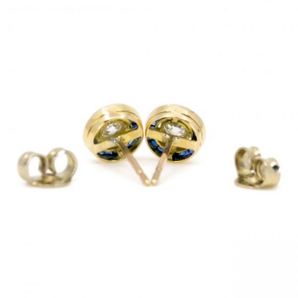 Diamond and Sapphire Cluster Stud Earrings, 0.40 carats