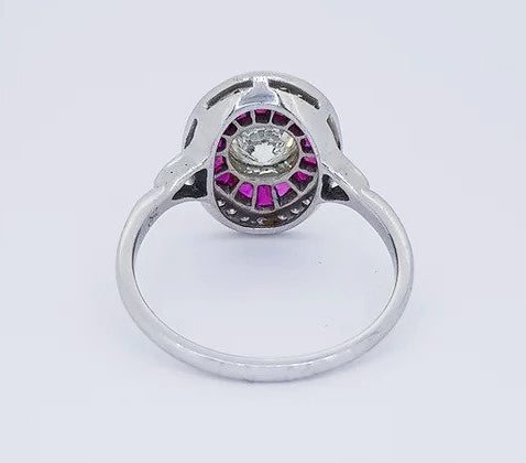 0.89ct Diamond and Ruby Oval Cluster Dress Ring, 18ct Gold