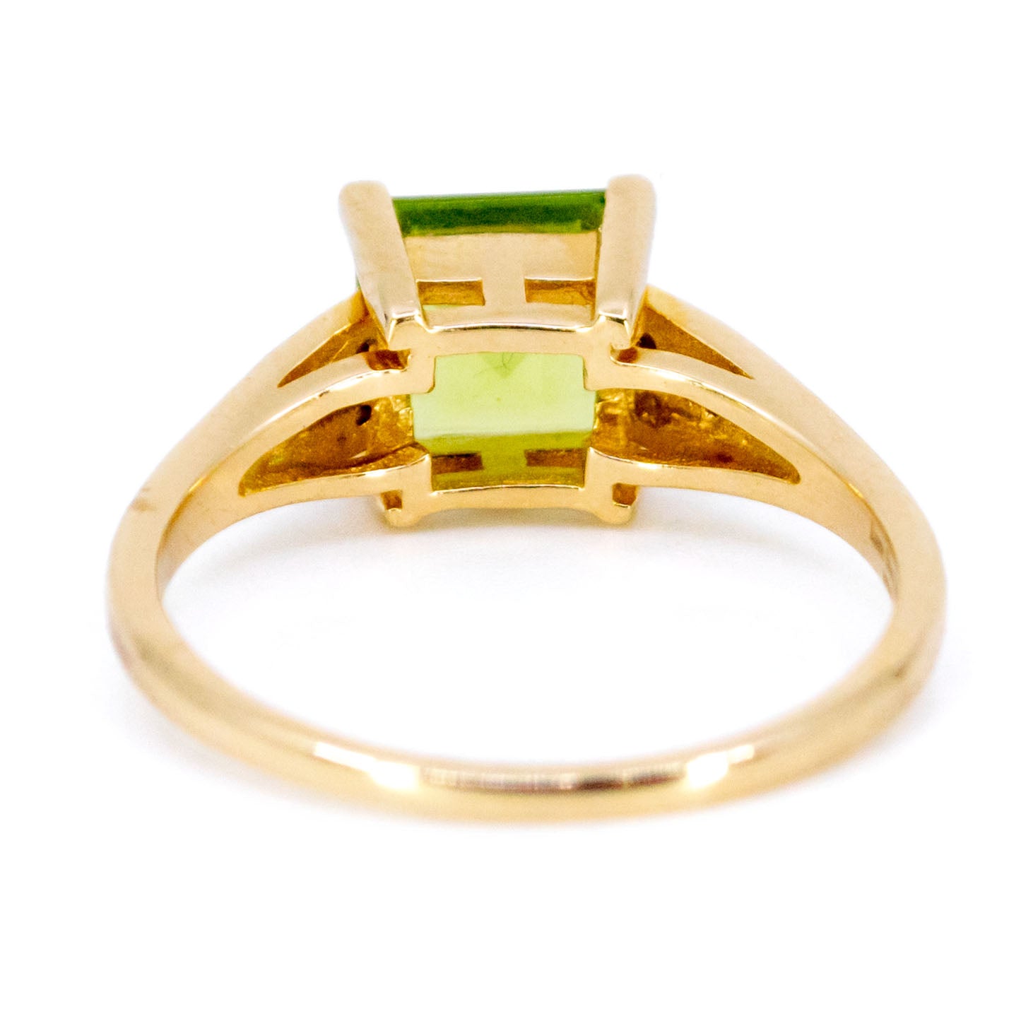 Modern 14 Carat Yellow and White Gold Peridot and Diamond Ring, 1.30 Carats