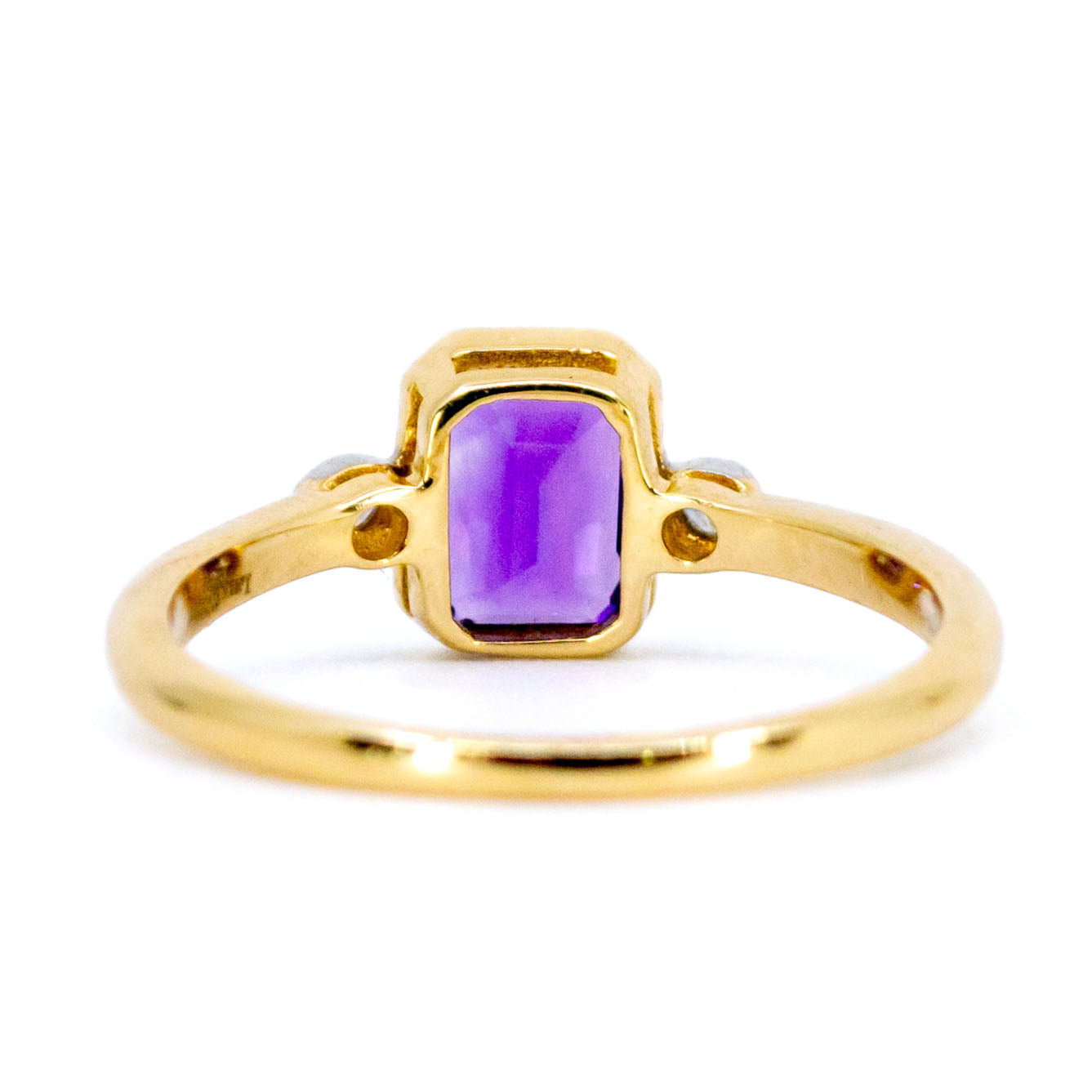 Modern 14 Carat Gold Amethyst and Diamond Three Stone Ring, 0.80 Carat