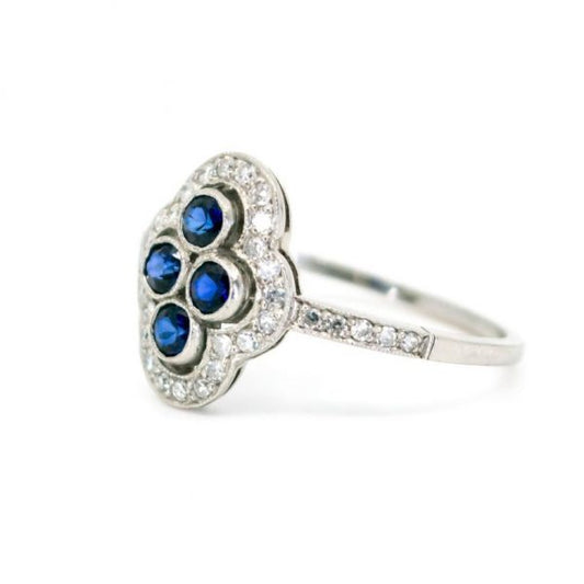 Vintage Sapphire, Diamond and Platinum Plaque Ring, 0.80 carats