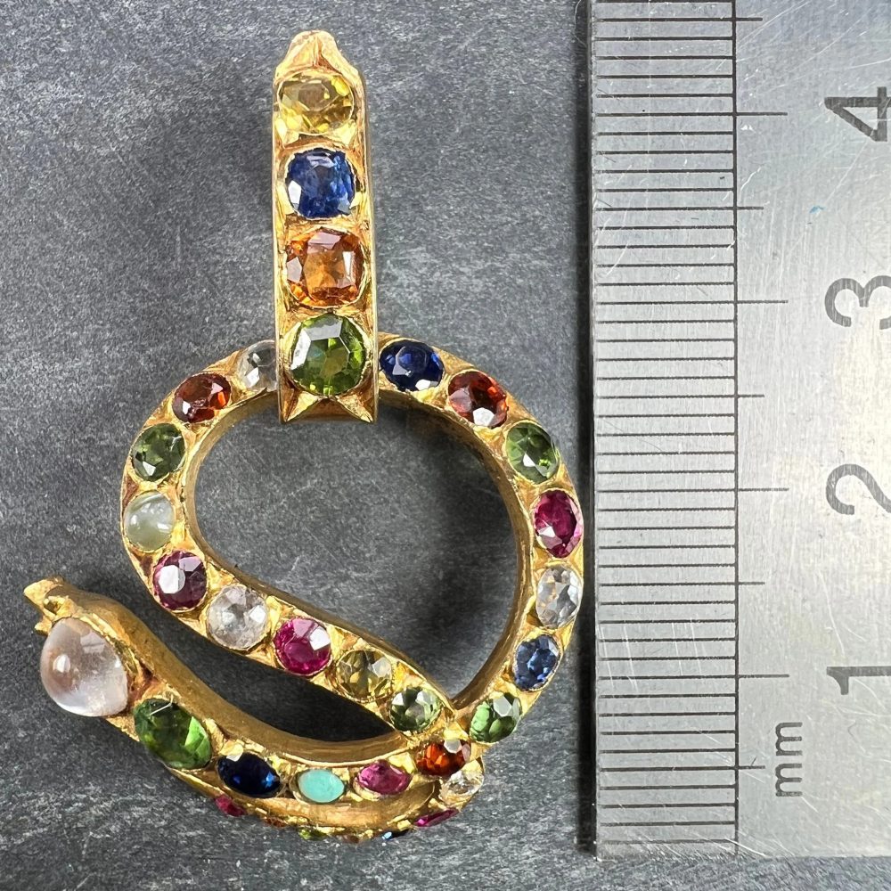 Multi Gemstone Set 18ct Yellow Gold Snake Pendant