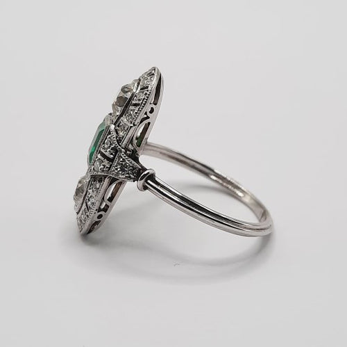 Art Deco Emerald and Diamond Tablet Ring