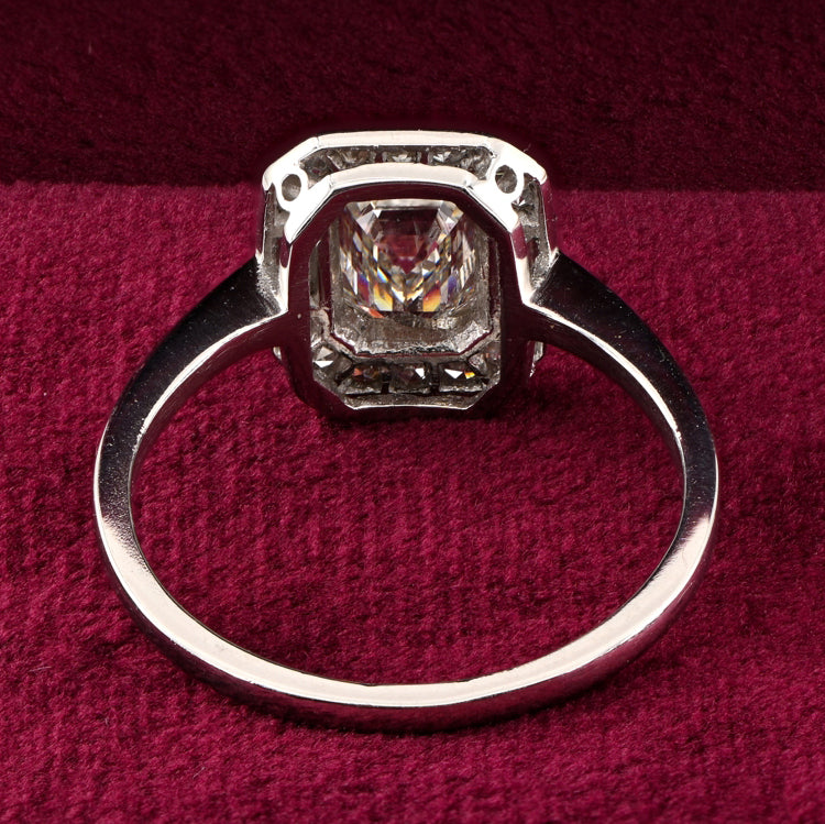Art Deco 1.20ct Emerald Cut Diamond Cluster Engagement Ring in Platinum