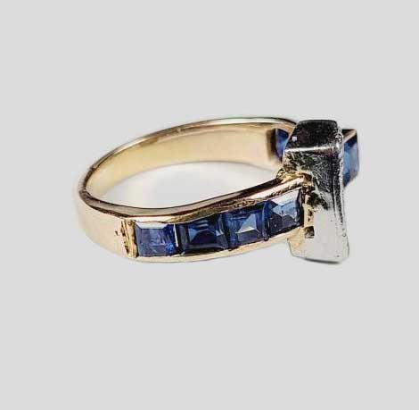 Princess Cut Sapphire and Diamond Buckle Ring