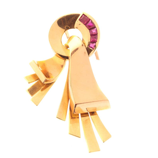 Vintage French Retro Channel set Ruby Brooch, 18ct Gold, Circa 1940
