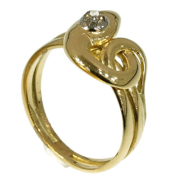 Antique Victorian Old Cut Diamond Snake Ring, 18ct Yellow Gold, c.1890