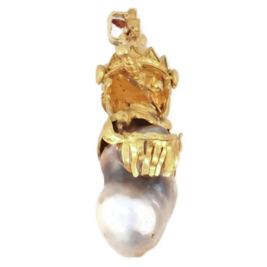 Victorian Baroque Pearl Pendant, Warrior Adornments in 18ct Yellow Gold