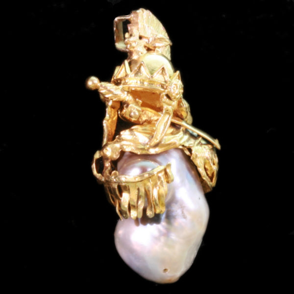 Victorian Baroque Pearl Pendant, Warrior Adornments in 18ct Yellow Gold
