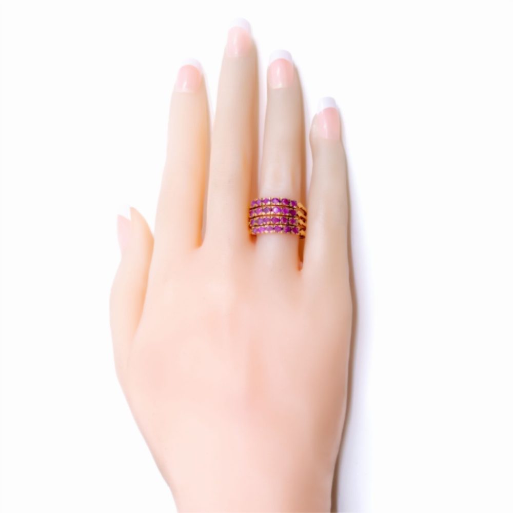 Antique Victorian 1.00ct Ruby Four Row Ring