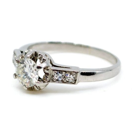 Vintage Platinum Brilliant Cut Diamond Ring, 0.65 Carat Centre
