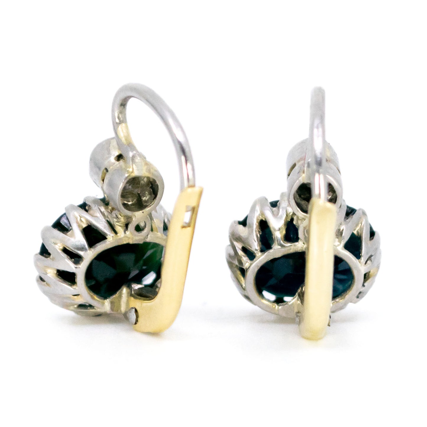 Vintage Platinum, 14 Carat Gold, Sapphire and Diamond Pendant Earrings