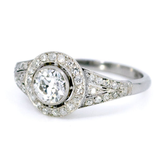Vintage Platinum Old Mine-Cut Diamond Halo Cluster Ring, 0.65 Carat