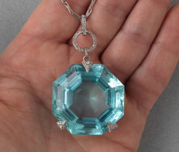 Georges Fouquet 80ct Octagonal Aquamarine Pendant in Platinum, c.1920