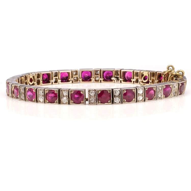 Late Art Deco 7.70ct Burma Ruby and Diamond Line Bracelet