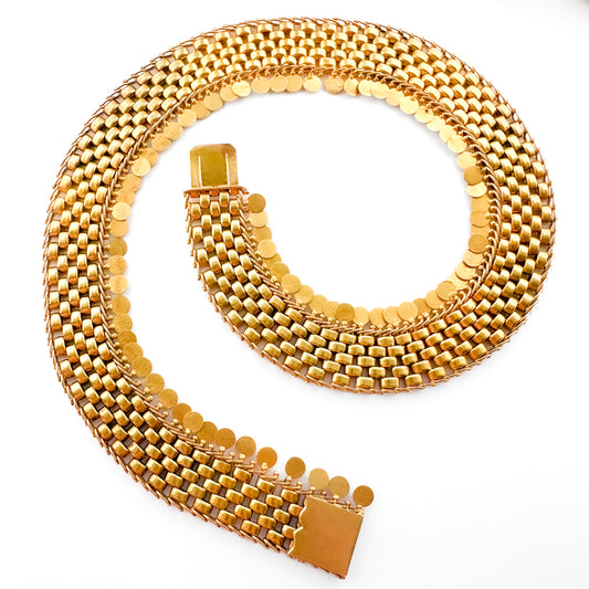 Late Victorian Antique Brick Link and Fringe Gold Collar Necklace
