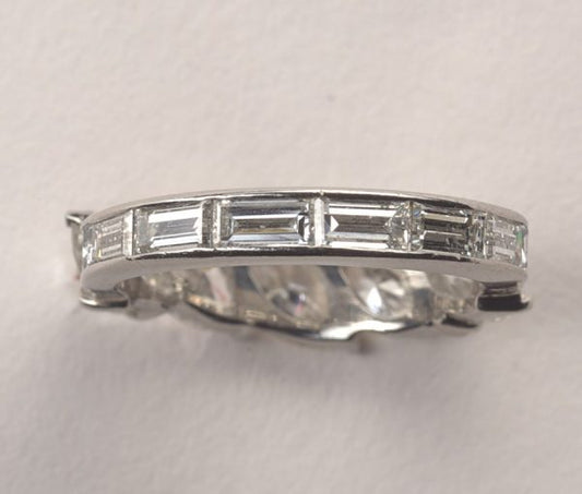 Vintage Navette and Baguette Cut Diamond Full Eternity Ring; white gold full eternity set with marquise and baguette-cut diamonds, 2.90 carats