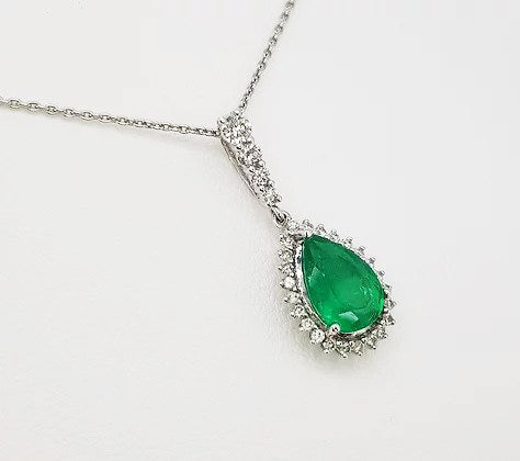 Emerald and Diamond Pear Shaped Cluster Pendant, 1.60cts, 18ct Gold