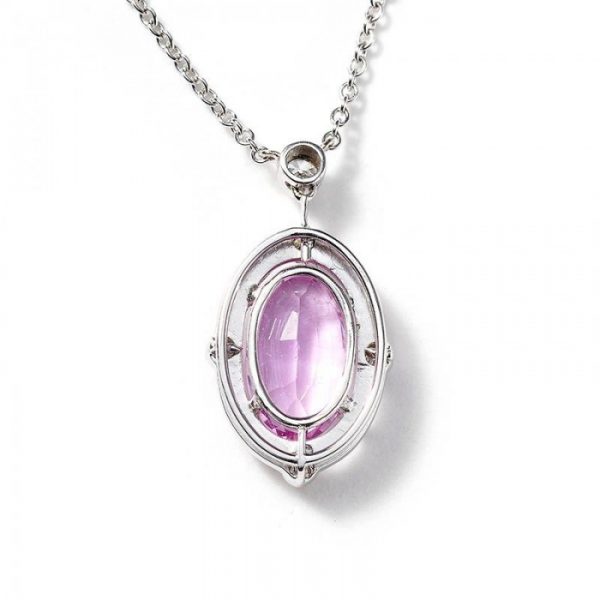 2.23ct Pink Topaz, Diamond and Platinum Oval Cluster Pendant
