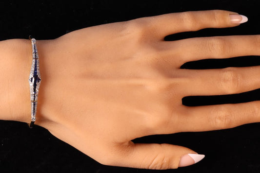 Art Deco Old Cut Diamond And Sapphire Bracelet In 18 Carat Yellow And White Gold