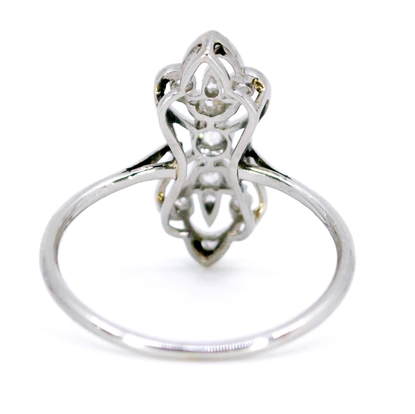 A diamond elongated ring in platinum